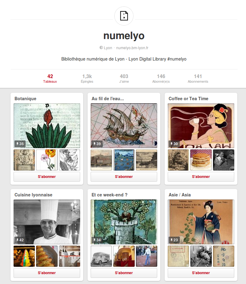 Capture d'écran du compte Pinterest de Numelyo