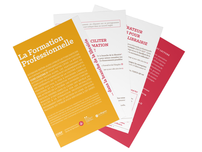 Superposition de pages issues du document "La formation professionnelle dans la branche de la librairie 2025"