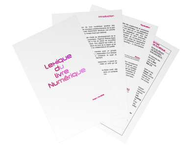 Superposition de pages issues du document "Lexique du livre numérique 2010"