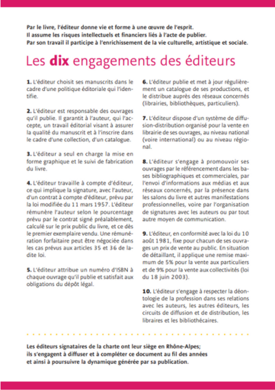Extrait du document "Charte des éditeurs de la région Rhône-Alpes 2005"